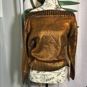 Superdown Metallic Gold Off-the-Shoulder Sweater